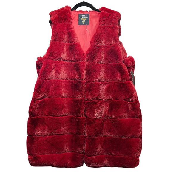 Cavalini Faux Fur Vest‎ Sleeveless Red Plush Cozy Layering Vest 1X - Picture 1 of 13